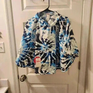 Girls Justice Blue Short Sleeve Tie Dye Hooded Rain Poncho One Size NEW